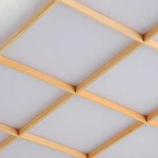 Living Room Wood Rectangle Grid LED Flush Mount Light Zawala Image - 14