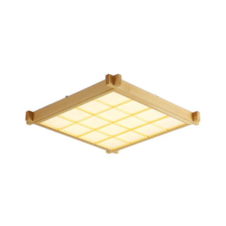 Living Room Wood Rectangle Grid LED Flush Mount Light Zawala Image - 16