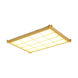 Living Room Wood Rectangle Grid LED Flush Mount Light Zawala Image - 17
