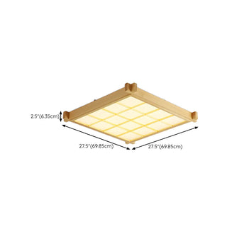 Living Room Wood Rectangle Grid LED Flush Mount Light Zawala Image - 21