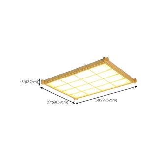 Living Room Wood Rectangle Grid LED Flush Mount Light Zawala Image - 22