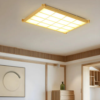 Living Room Wood Rectangle Grid LED Flush Mount Light Zawala Image - 3