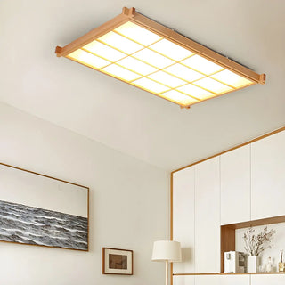 Living Room Wood Rectangle Grid LED Flush Mount Light Zawala Image - 4