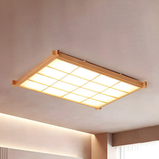 Living Room Wood Rectangle Grid LED Flush Mount Light Zawala Image - 5