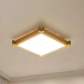 Living Room Wood Rectangle Grid LED Flush Mount Light Zawala Image - 6
