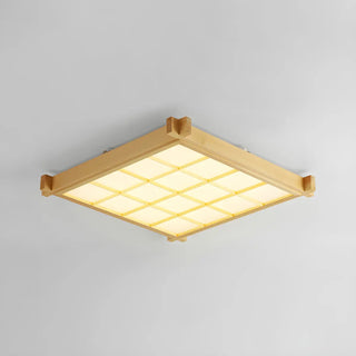 Living Room Wood Rectangle Grid LED Flush Mount Light Zawala Image - 7