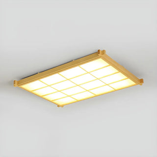 Living Room Wood Rectangle Grid LED Flush Mount Light Zawala Image - 8