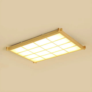 Living Room Wood Rectangle Grid LED Flush Mount Light Zawala Image - 9