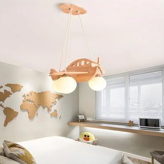 ZOWALA - Airplane Cloud Glass Bedroom Wood 3-Light Chandelier Image - 1