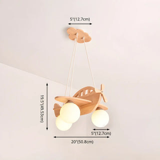 ZOWALA - Airplane Cloud Glass Bedroom Wood 3-Light Chandelier #size