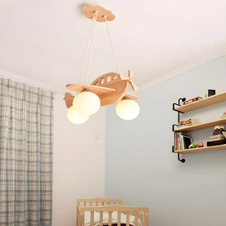 ZOWALA - Airplane Cloud Glass Bedroom Wood 3-Light Chandelier Image - 2