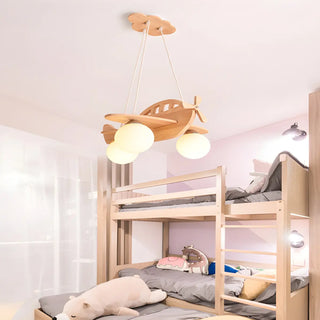 ZOWALA - Airplane Cloud Glass Bedroom Wood 3-Light Chandelier Image - 3