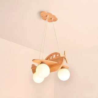 ZOWALA - Airplane Cloud Glass Bedroom Wood 3-Light Chandelier Image - 4
