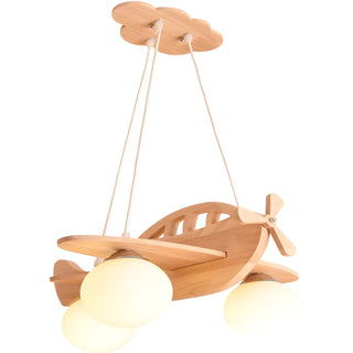 ZOWALA - Airplane Cloud Glass Bedroom Wood 3-Light Chandelier Image - 6