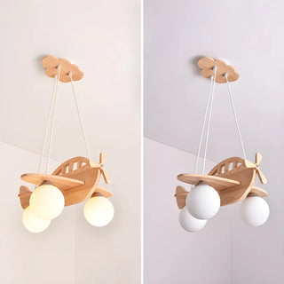 ZOWALA - Airplane Cloud Glass Bedroom Wood 3-Light Chandelier Image - 7