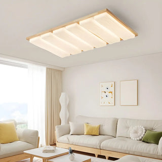 ZOWALA - Natural Wood Rectangular LED Flush Mount Ceiling Light Image - 1