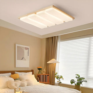 ZOWALA - Natural Wood Rectangular LED Flush Mount Ceiling Light Image - 2