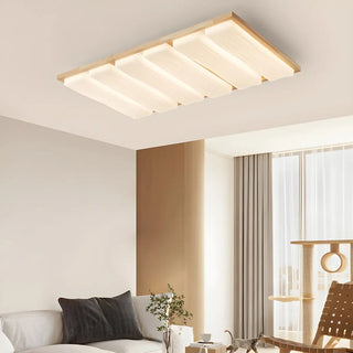 ZOWALA - Natural Wood Rectangular LED Flush Mount Ceiling Light Image - 4