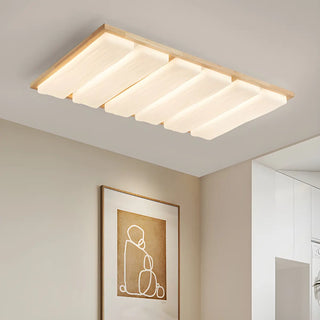 ZOWALA - Natural Wood Rectangular LED Flush Mount Ceiling Light Image - 5