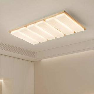 ZOWALA - Natural Wood Rectangular LED Flush Mount Ceiling Light Image - 6