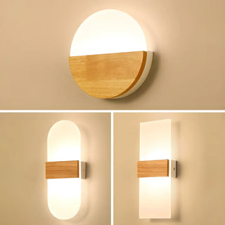 Bedroom Modern Wood and Acrylic Round Wall Sconce Zawala Image - 10