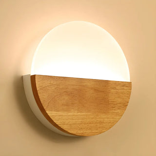 Bedroom Modern Wood and Acrylic Round Wall Sconce Zawala Image - 12