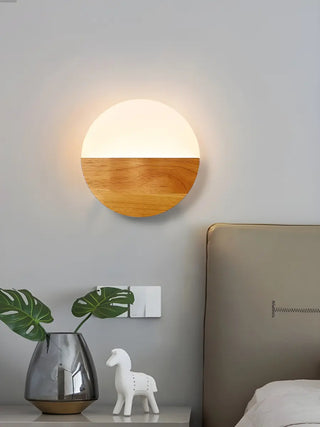 Bedroom Modern Wood and Acrylic Round Wall Sconce Zawala Image - 18