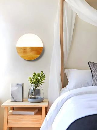 Bedroom Modern Wood and Acrylic Round Wall Sconce Zawala Image - 6
