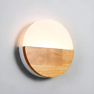 Bedroom Modern Wood and Acrylic Round Wall Sconce Zawala Image - 7