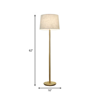 Minimalist Wood White Fabric Barrel Bedroom Floor Lamp #size