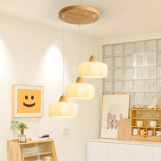 ZOWALA - Modern Wood White Glass Elegant Geometric Pendant Light Image - 1