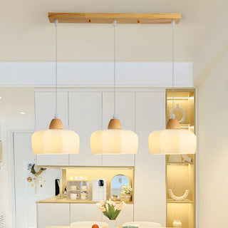 ZOWALA - Modern Wood White Glass Elegant Geometric Pendant Light Image - 2