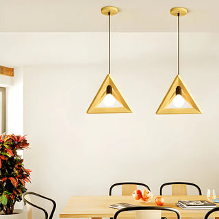 Modern Wooden Triangle Frame Dining Room Pendant Light Zawala Image - 2