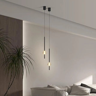ZOWALA - Modern Black Crystal Rod Cylinder Bedroom Pendant Light Image - 1