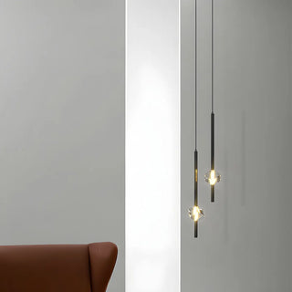 ZOWALA - Modern Black Crystal Rod Cylinder Bedroom Pendant Light Image - 3