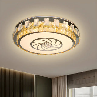 Modern Nickel Drum Beveled Crystal LED Flush Mount Lamp Zawala Image - 1