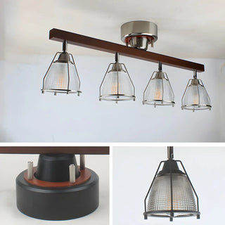 ZOWALA - Elegant Bowl Glass Shade Wood Fixed Track Light Black Image - 13