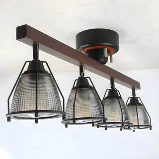 ZOWALA - Elegant Bowl Glass Shade Wood Fixed Track Light Black Image - 4