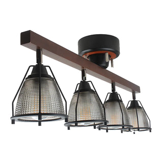 ZOWALA - Elegant Bowl Glass Shade Wood Fixed Track Light Black Image - 7