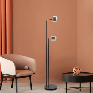 2-Light Nordic Black Cylinder Glass Reading Floor Lamp Zawala Image - 1