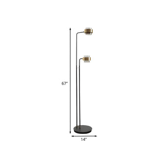 2-Light Nordic Black Cylinder Glass Reading Floor Lamp Zawala #size