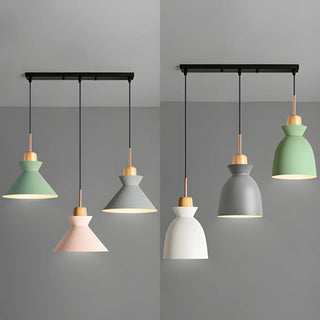Nordic Tri-Color Pink Green Modern Cone Pendant Light Zawala Image - 3