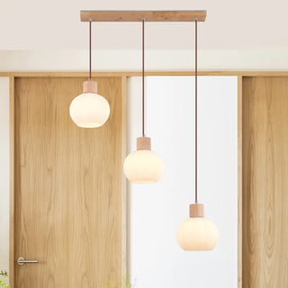 ZOWALA - Minimalist Wood White Globe Glass Dining Room Pendant Light Image - 1