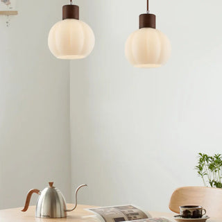 ZOWALA - Minimalist Wood White Globe Glass Dining Room Pendant Light Image - 12
