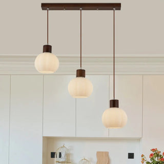 ZOWALA - Minimalist Wood White Globe Glass Dining Room Pendant Light Image - 2