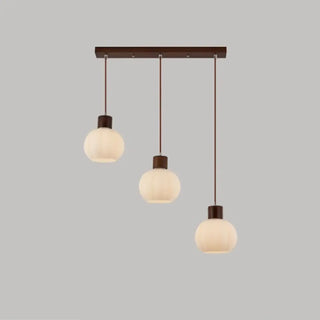 ZOWALA - Minimalist Wood White Globe Glass Dining Room Pendant Light Image - 4
