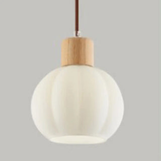 ZOWALA - Minimalist Wood White Globe Glass Dining Room Pendant Light Image - 8