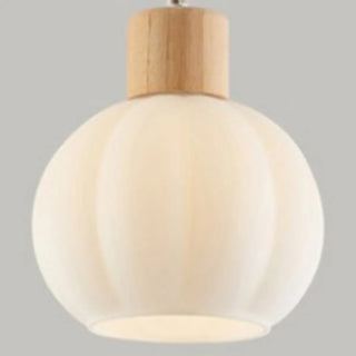 ZOWALA - Minimalist Wood White Globe Glass Dining Room Pendant Light Image - 9