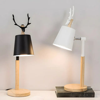 Chic Nordic Antler Barrel Shade Wooden Base Table Lamp Zawala Image - 1