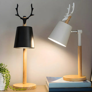 Chic Nordic Antler Barrel Shade Wooden Base Table Lamp Zawala Image - 2